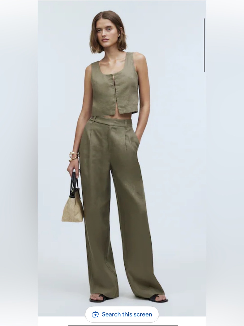 Madewell Olive Green Sleeveless Crop Button-Front Tank / trouser SET